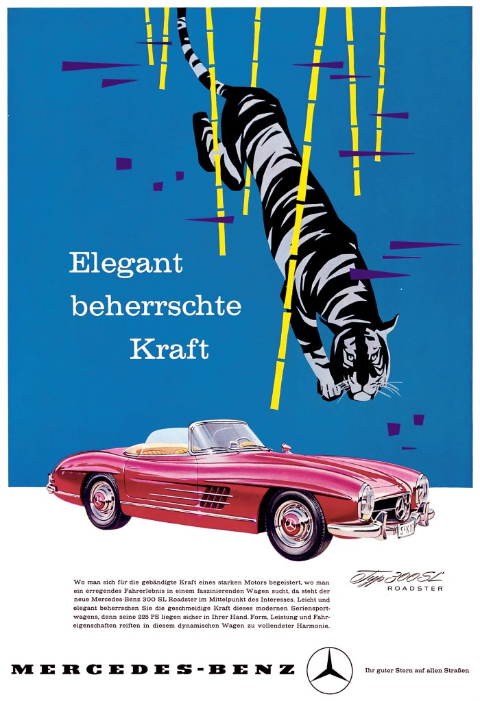 Mercedes-Benz 300 SL Roadster (W 198 II, 1957 bis 1963). Werbeanzeige von 1957.