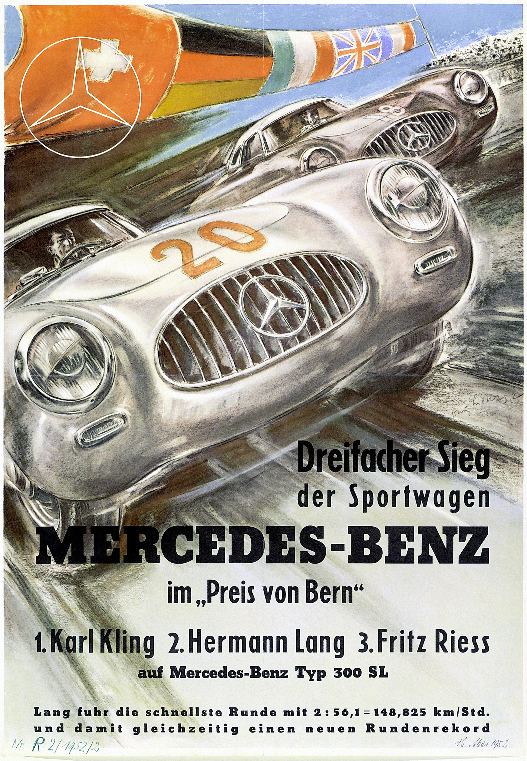 Preis von Bern, 18. Mai 1952. Rennplakat von Hans Liska.